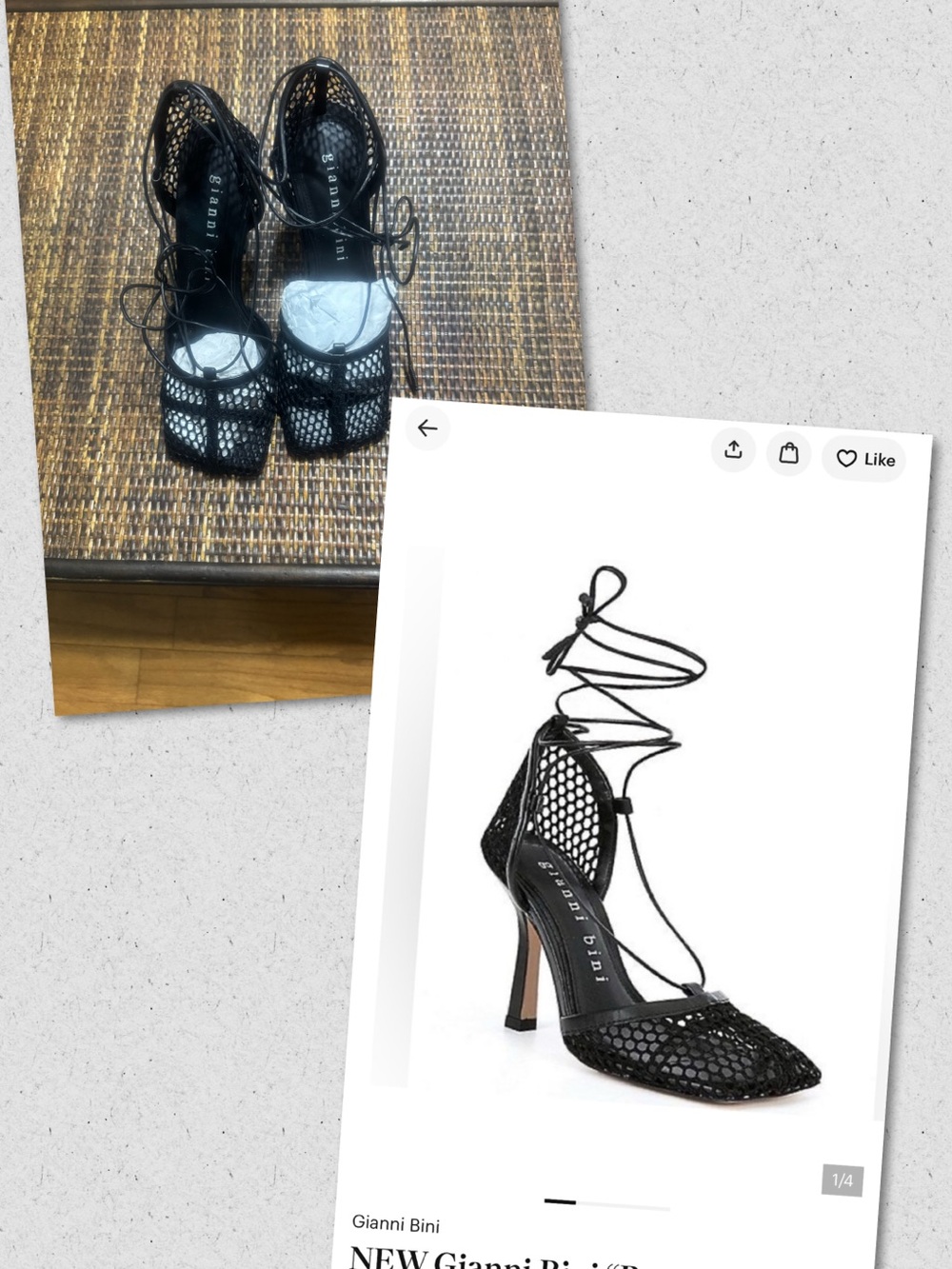 Gianni Bini Black Mesh Lace-Up Pointed-Toe Heels